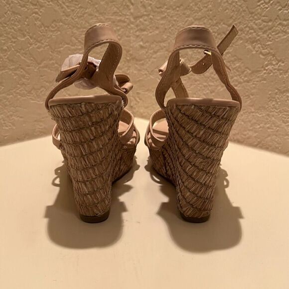 Top Moda Women's 10 Strappy Espadrille Platform Wedge Sandals Blush And Tan New - Picture 5 of 14